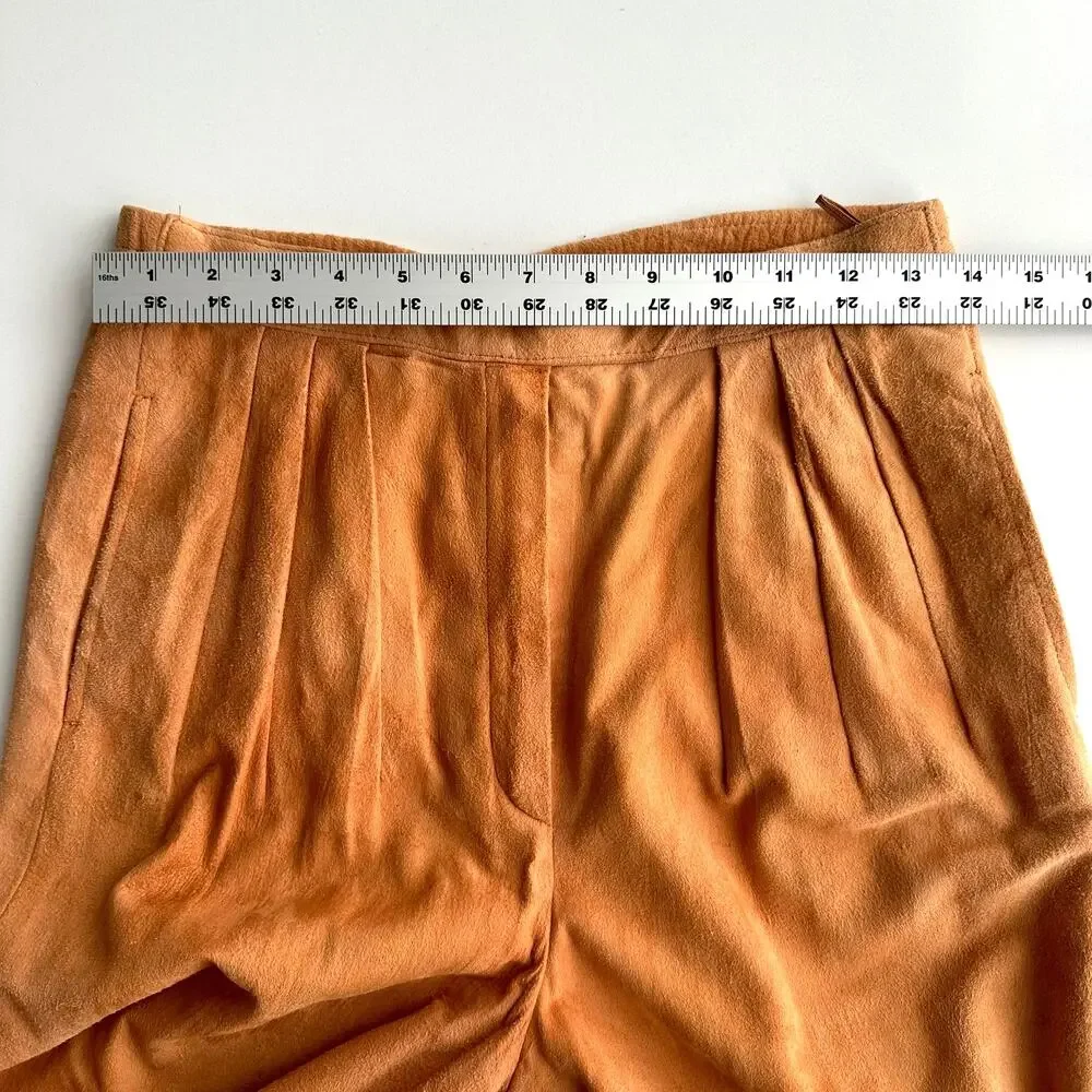Saks Fifth Avenue VTG Lamb‎ Suede Pleated Straight Leg Peach Trouser Pants 6 8